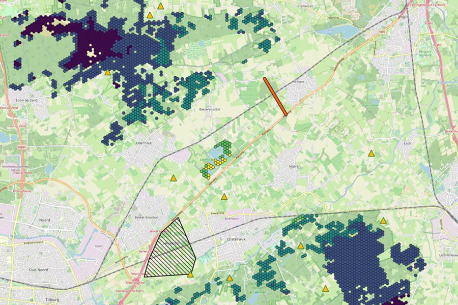 Weergave van de stikstofuitstoot in Natura 2000-gebieden om en nabij Tilburg