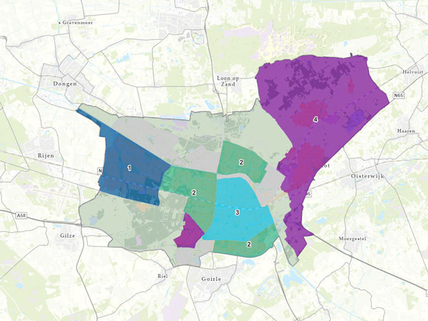 Map that shows sustainable heating sources in Tilburg